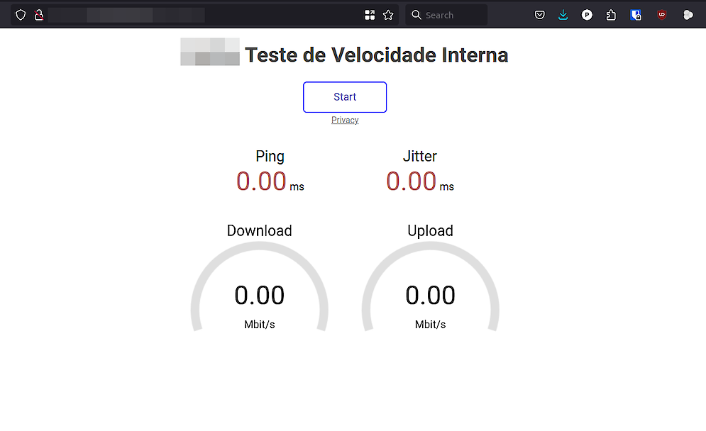 Tela principal do LibreSpeed. Basta clicar em Start para iniciar o teste.